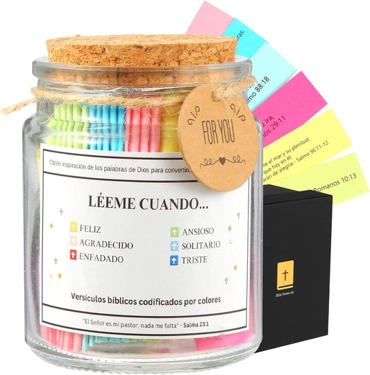 Ayieyill Inspirational Bible Verse Jar with Scripture, Daily Motivational Scripture Prayer Jar, Glass Bible Jar with Spanish Bible Verse Labels for Christian