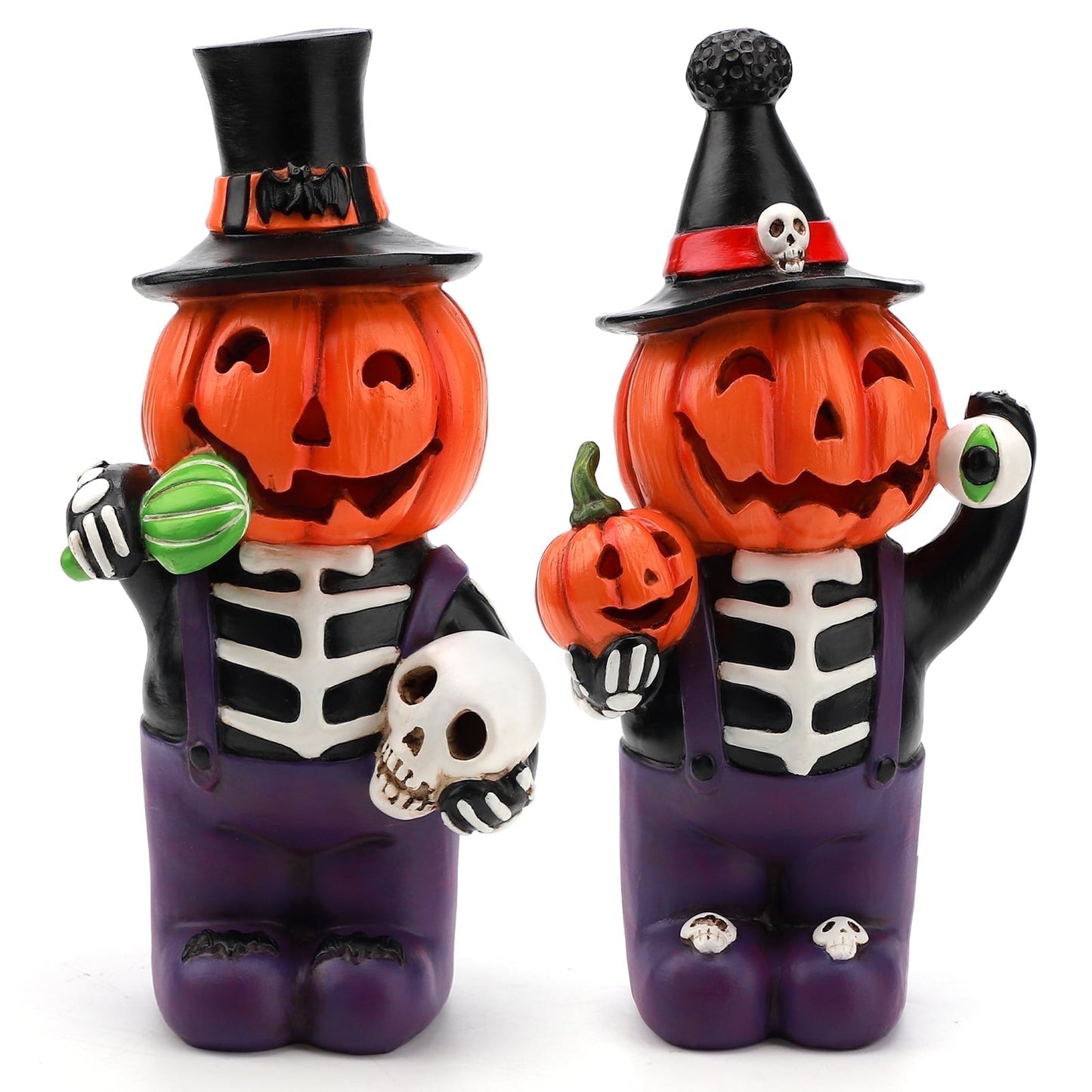 Ayieyill 2pcs Halloween Cat and Skeleton Figurines Halloween Decorations for Table or Desk Cute Halloween Gifts