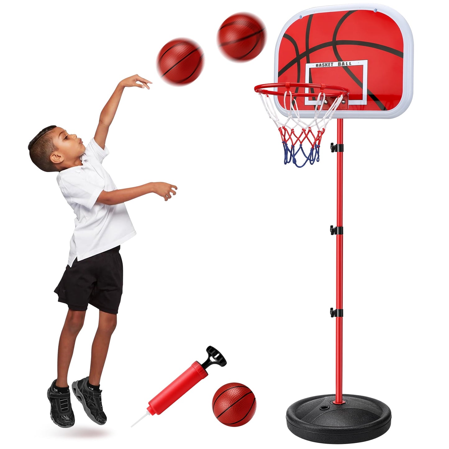 Ayieyill Kids Basketball Hoop, Basketball Hoop Indoor Adjustable Height 2.8-5 FT - Toddler Basketball Hoop - Basketball Goals Indoor Outdoor Play