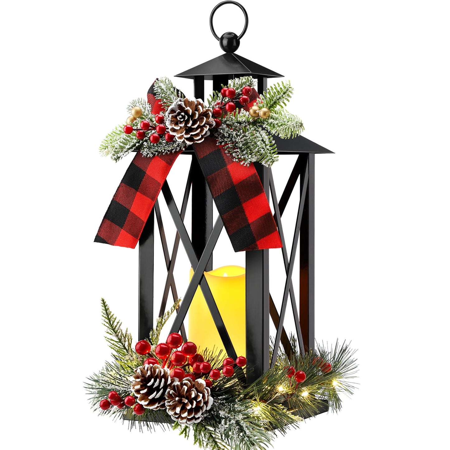 Ayieyill 15" Tall Christmas Lanterns Indoor Outdoor with LED and Ribbon, Hanging Christmas Decortions Candle Lanterns | Bronze
