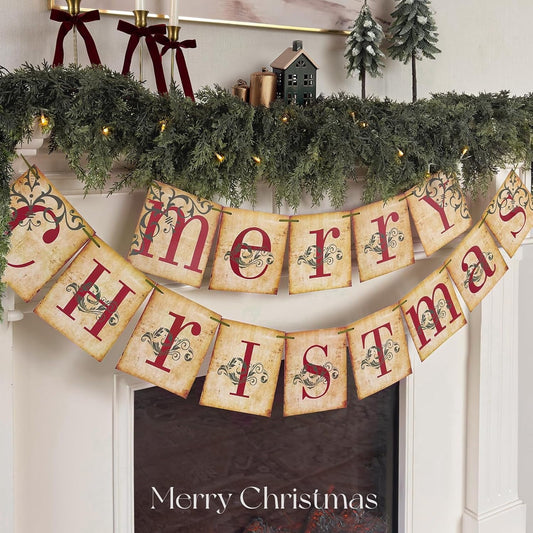 Ayieyill Merry Christmas Banner for Christmas Home Decor, Christmas Hanging Banner for Vintage Christmas Decorations Indoor