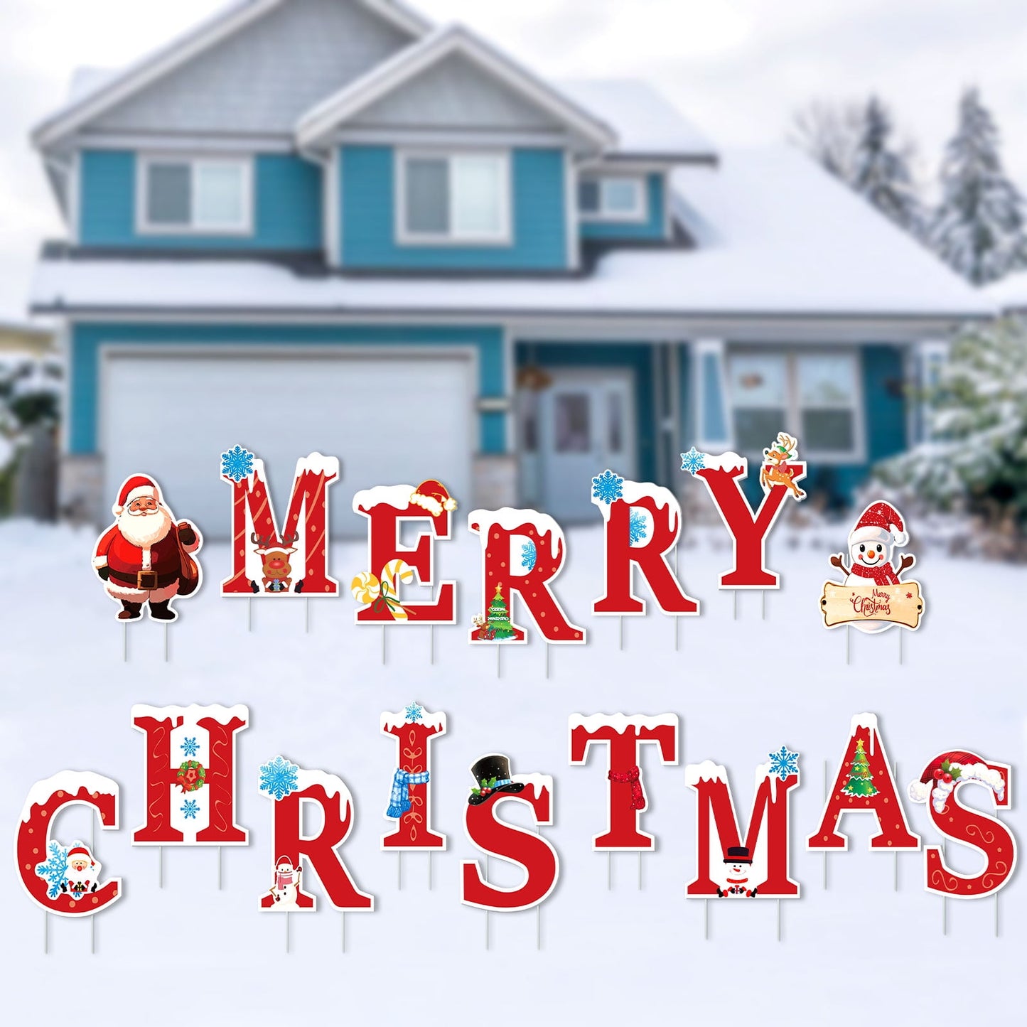 Ayieyill Merry Christmas Sign for Yard, 16Pcs Large Waterproof Christmas Yard Sign Decorations, Merry Christmas Sign Outdoor Lawn