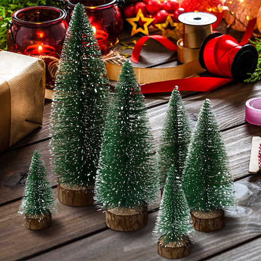 Ayieyill Mini Christmas Trees Decorations - 6pcs Small Bottle Brush Trees, Artificial Tabletop Christmas Tree for Indoor Outdoor Home Room Party