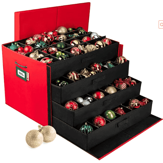 Ayieyill Premium Large Christmas Ornament Storage Box, Christmas Ornament Organizer, with Side Open, 3 Removable Trays - Keeps 72 Holiday Ornaments