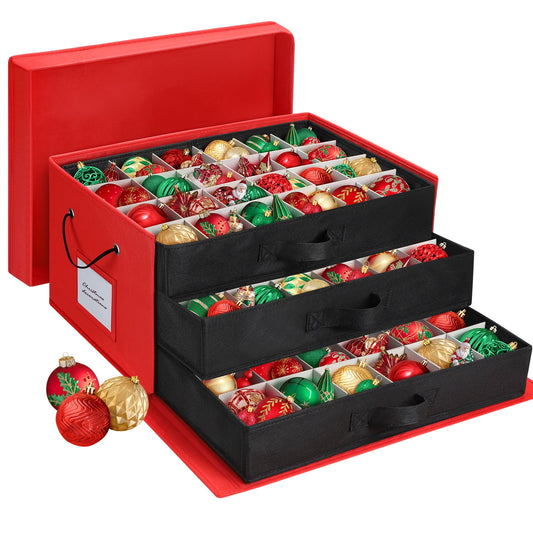 Ayieyill Premium Large Christmas Ornament Storage Box, Christmas Ornament Organizer, with Side Open, 3 Removable Trays - Keeps 72 Holiday Ornaments