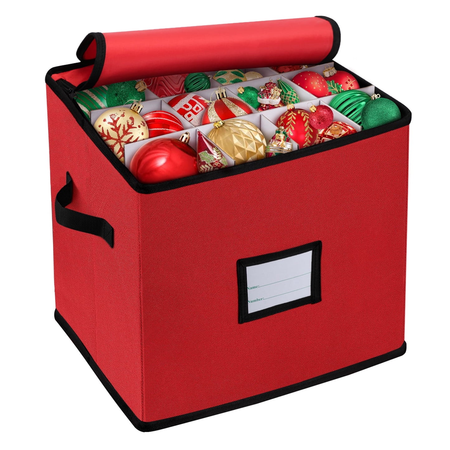 Ayieyill Premium Red Christmas Ornament Storage Chest, Ornament Storage Box Ornament Organizer Holds 64 Balls w/ Dividers , (L) 12''x (W) 12''x (H) 12''