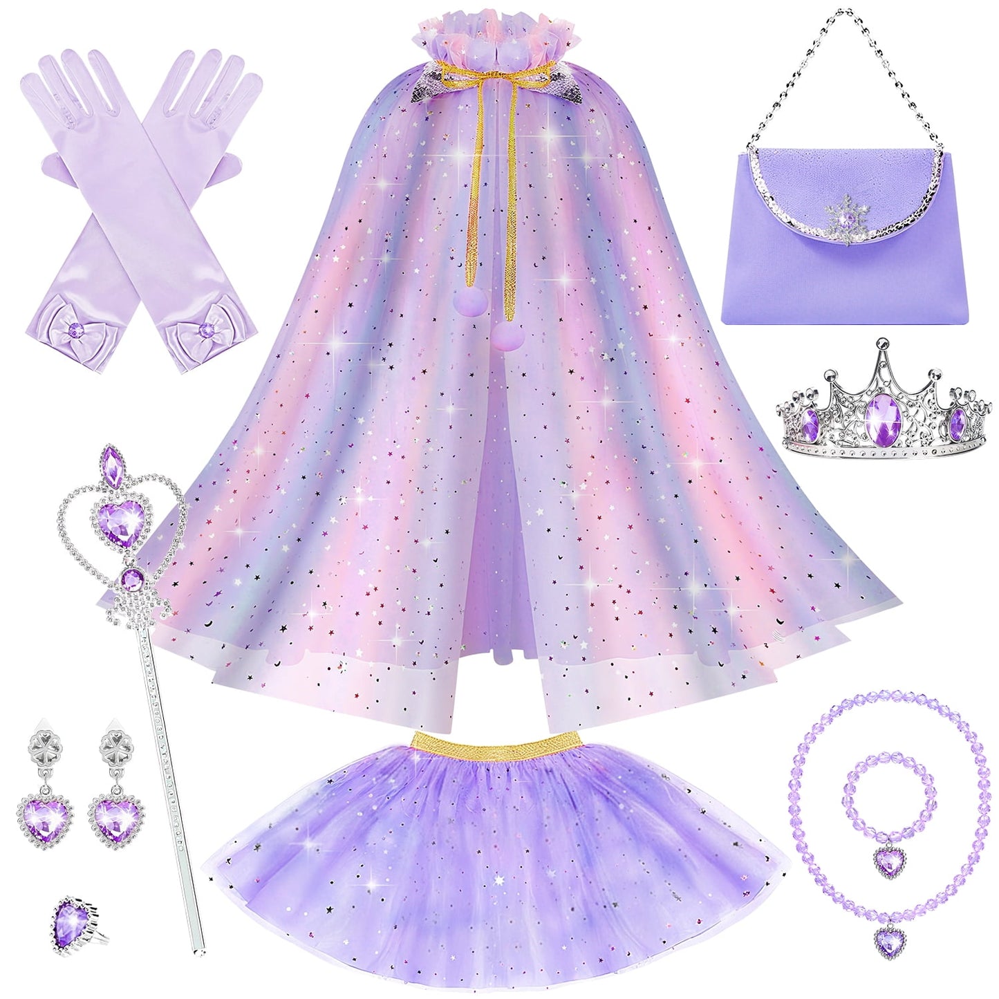 Ayieyill Princess Dress up Clothes for Little Girl, 11Pcs Princess Cape with Crown, Princess Dresses for Girl 3-8 Birthday Gift