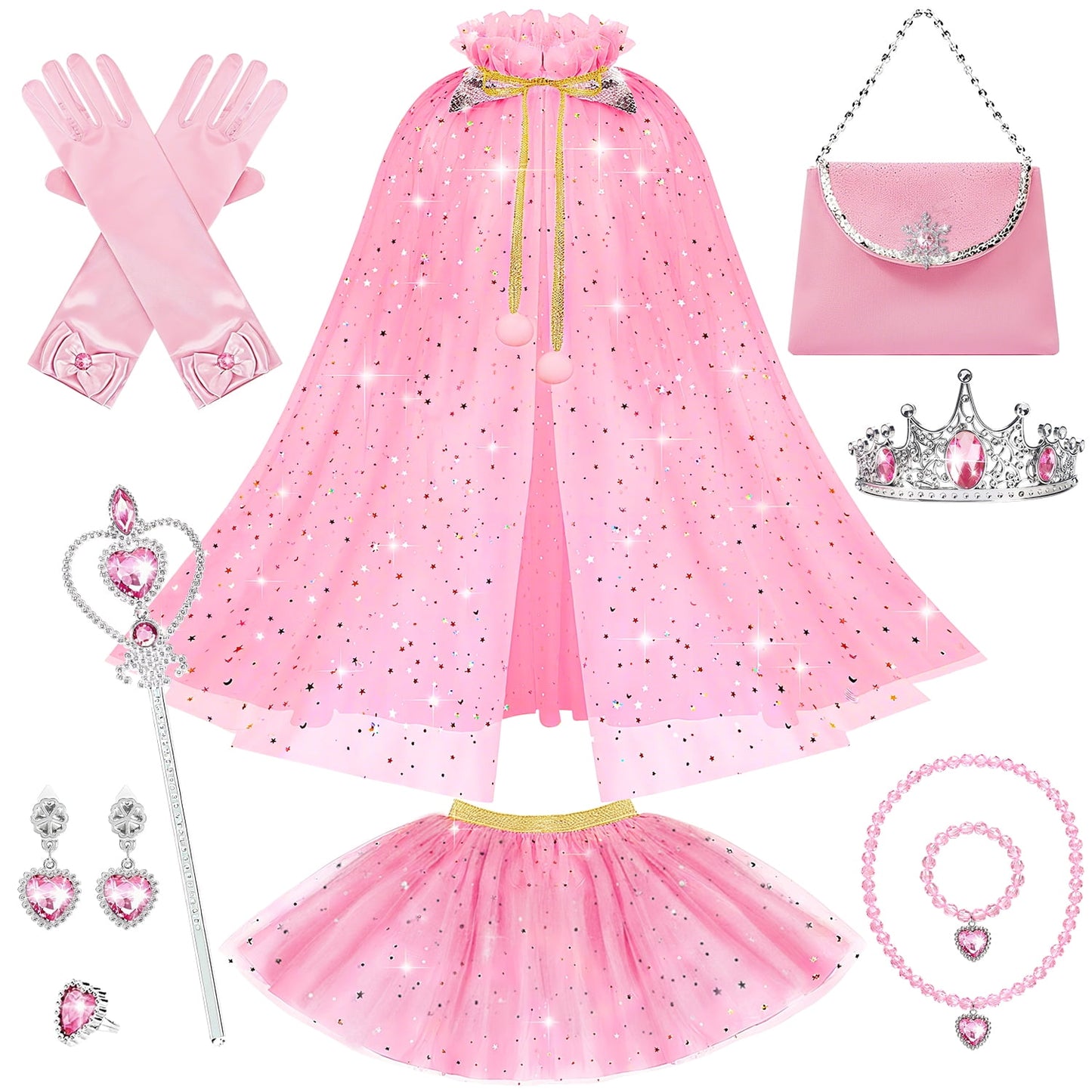 Ayieyill Princess Dress up Clothes for Little Girl, 11Pcs Princess Cape with Crown, Princess Dresses for Girl 3-8 Birthday Gift