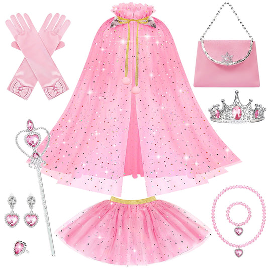 Ayieyill Princess Dress up Clothes for Little Girl, 11Pcs Princess Cape with Crown, Princess Dresses for Girl 3-8 Birthday Gift