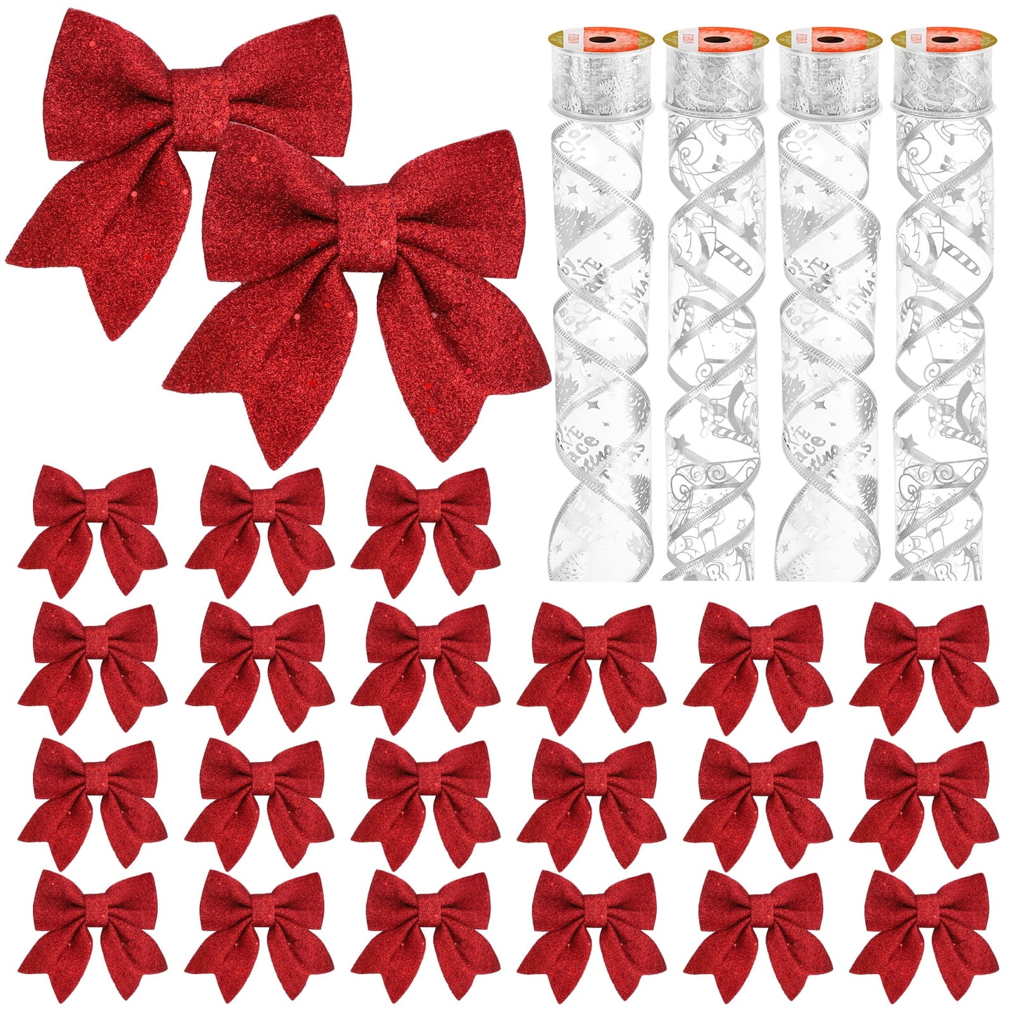 Ayieyill Christmas Tree Bows and Ribbon Decorations, Christmas Tree Decorations | 28Pcs