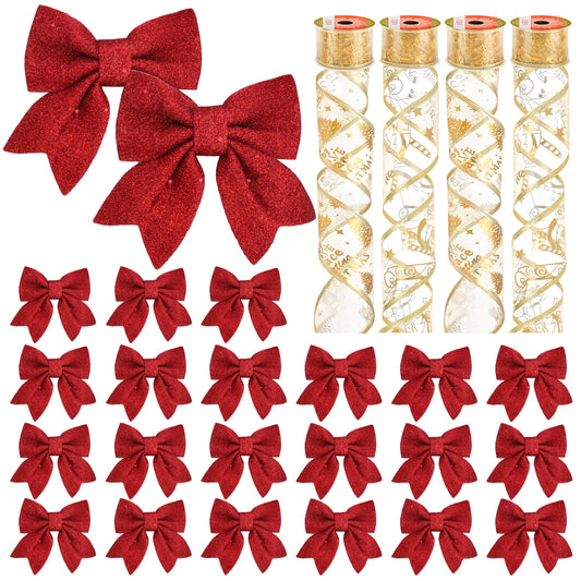 Ayieyill Christmas Tree Bows and Ribbon Decorations, Christmas Tree Decorations | 28Pcs