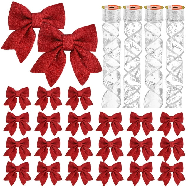 Ayieyill Christmas Tree Bows and Ribbon Decorations, Christmas Tree Decorations | 28Pcs