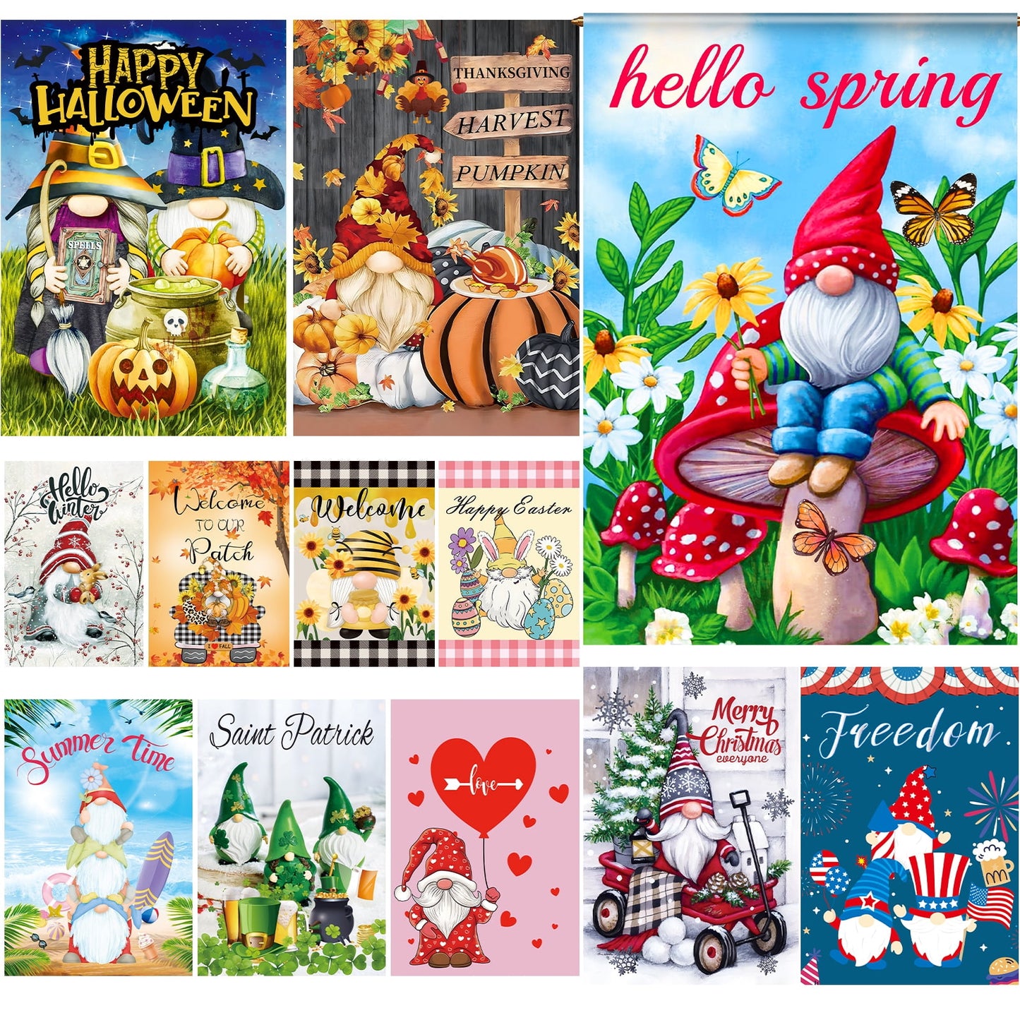 Ayieyill Seasonal Garden Flags Set of 12 Double Sided 12 x 17 Inch Yard Flags, Small Garden Flags for Outside