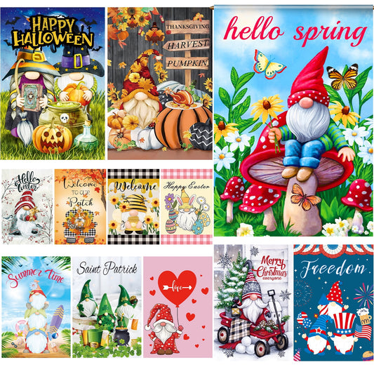 Ayieyill Seasonal Garden Flags Set of 12 Double Sided 12 x 17 Inch Yard Flags, Small Garden Flags for Outside