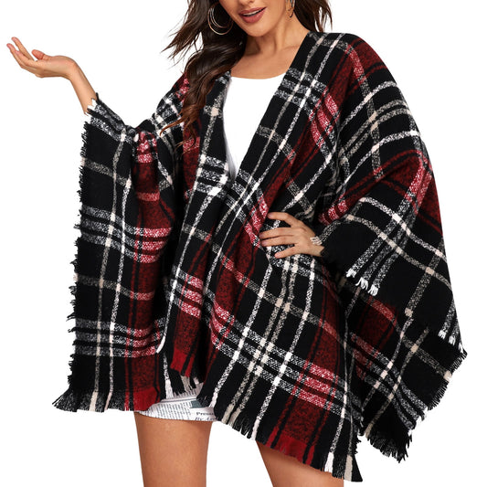 Ayieyill Shawl Wraps for Women Women's Poncho Open Front Boho Knitted Plaid Blanket Scarf Cape