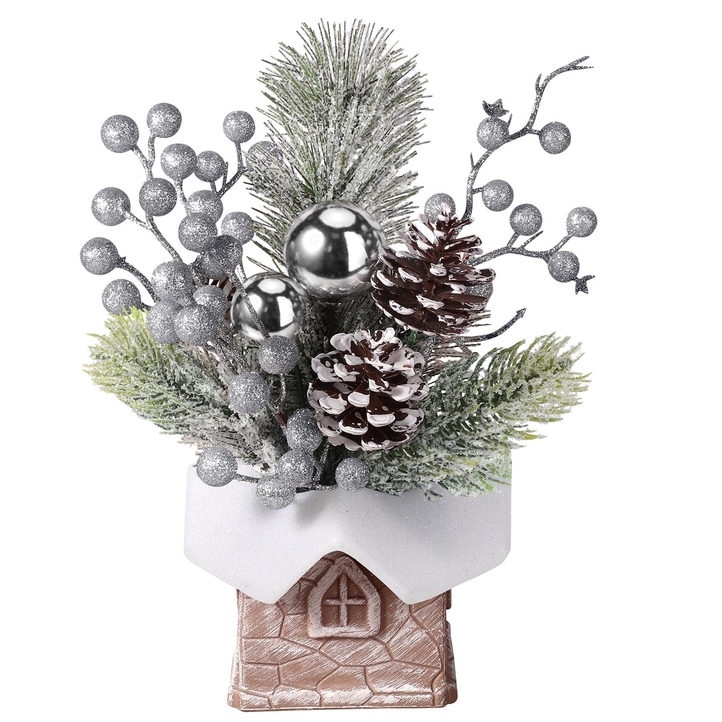 Ayieyill Small Christmas Tree, Artificial Mini Tabletop Christmas Tree Decorations with Christmas Ornaments