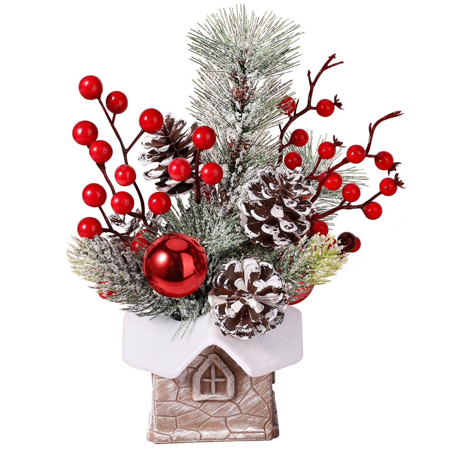 Ayieyill Small Christmas Tree, Artificial Mini Tabletop Christmas Tree Decorations with Christmas Ornaments