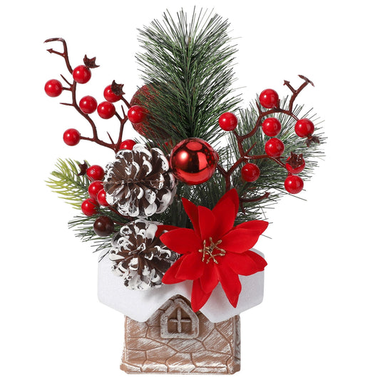 Ayieyill Small Christmas Tree, Artificial Mini Tabletop Christmas Tree Decorations with Christmas Ornaments