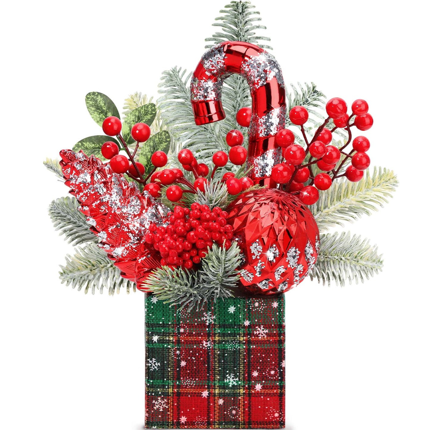 Ayieyill Small Christmas Tree, Artificial Mini Tabletop Christmas Tree Decorations with Christmas Ornaments