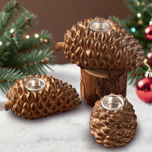 Ayieyill Christmas Pine Cone Candle Holders Set of 3, Pinecones Decor for Christmas Decoration