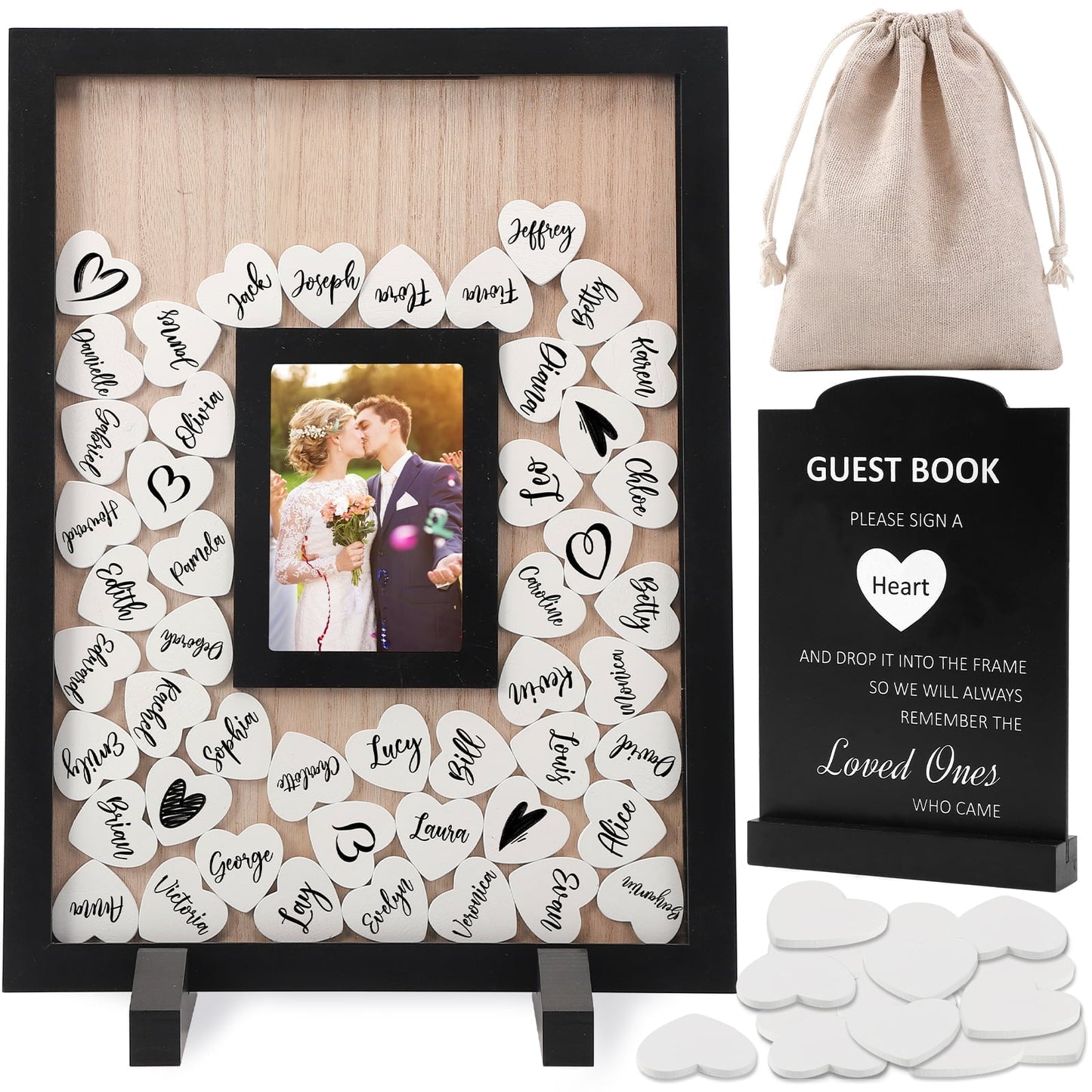 Ayieyill Wood Wedding Guest Book, Personalized Wedding Guest Book Alternative, Guest Book Sign for Wedding Reception and Ceremony Party | Square Black Frame