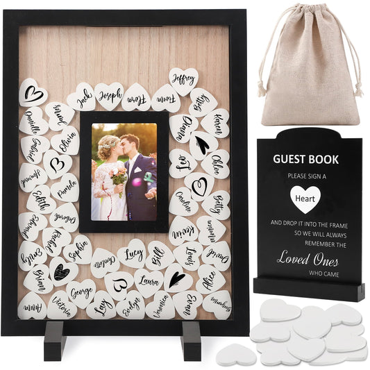 Ayieyill Wood Wedding Guest Book, Personalized Wedding Guest Book Alternative, Guest Book Sign for Wedding Reception and Ceremony Party | Square Black Frame
