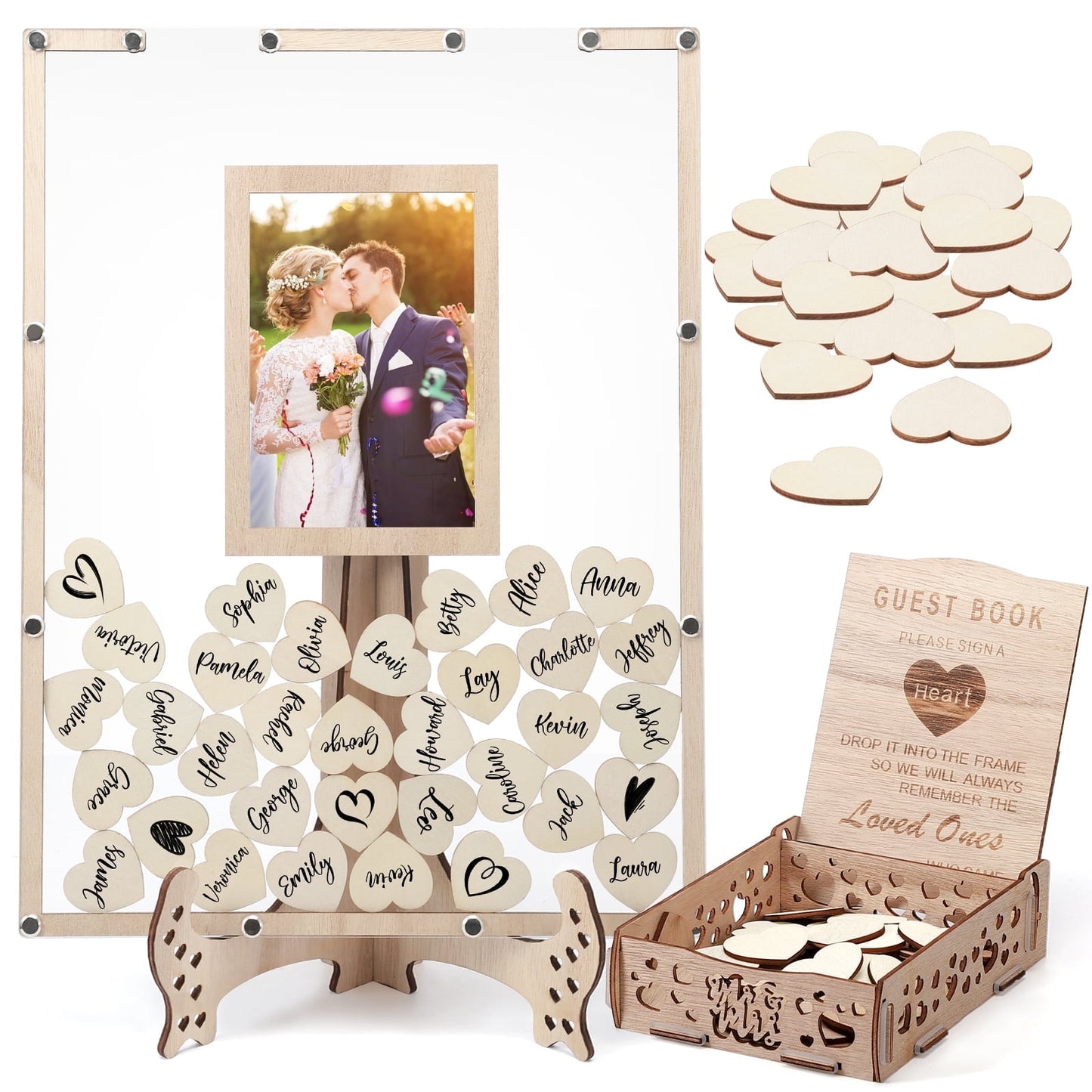 Ayieyill Wood Wedding Guest Book, Personalized Wedding Guest Book Alternative, Guest Book Sign for Wedding Reception and Ceremony Party | Square Black Frame