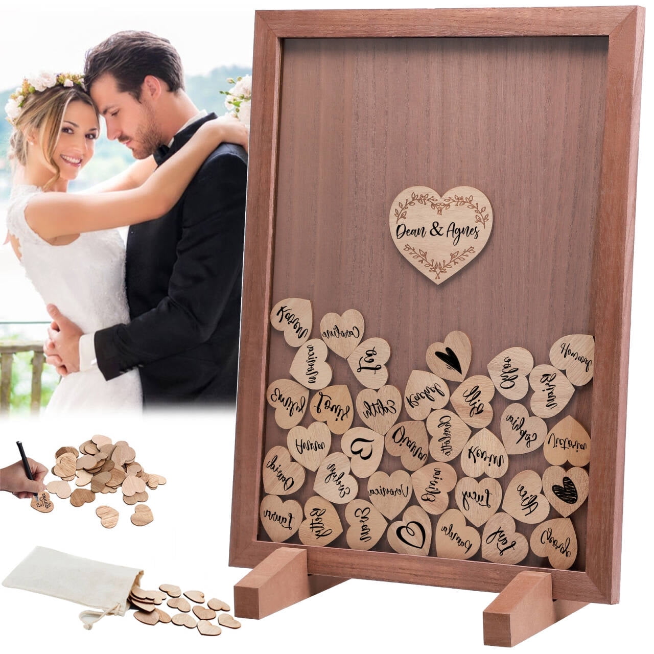 Ayieyill Wood Wedding Guest Book, Personalized Wedding Guest Book Alternative, Guest Book Sign for Wedding Reception and Ceremony Party | Square Black Frame