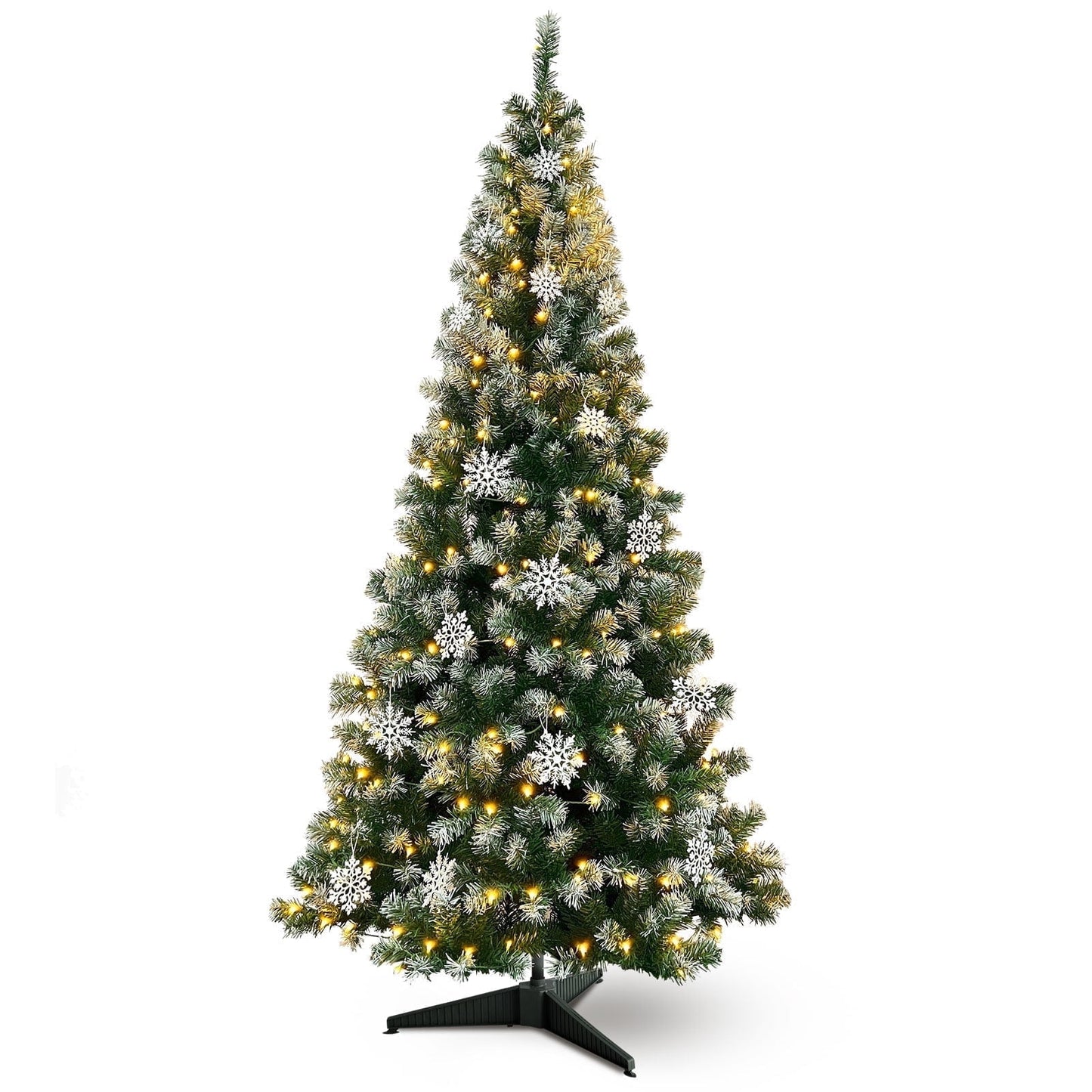 Ayieyill 7.5 ft Pre-Lit Artificial Christmas Tree with 1000 Snow Sprayed Tips 300 LED Lights 36 Snowflakes Ornaments