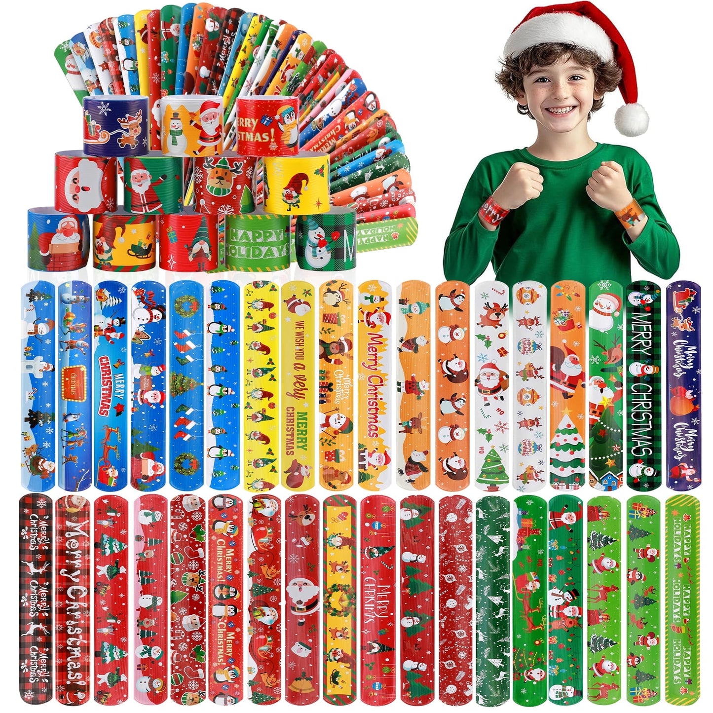 Ayieyill 36PCS Christmas Slap Bracelets for Kids, Christmas Party Favors Toys for Girls Boys, Christmas Theme Slap Bracelets for Party Gifts