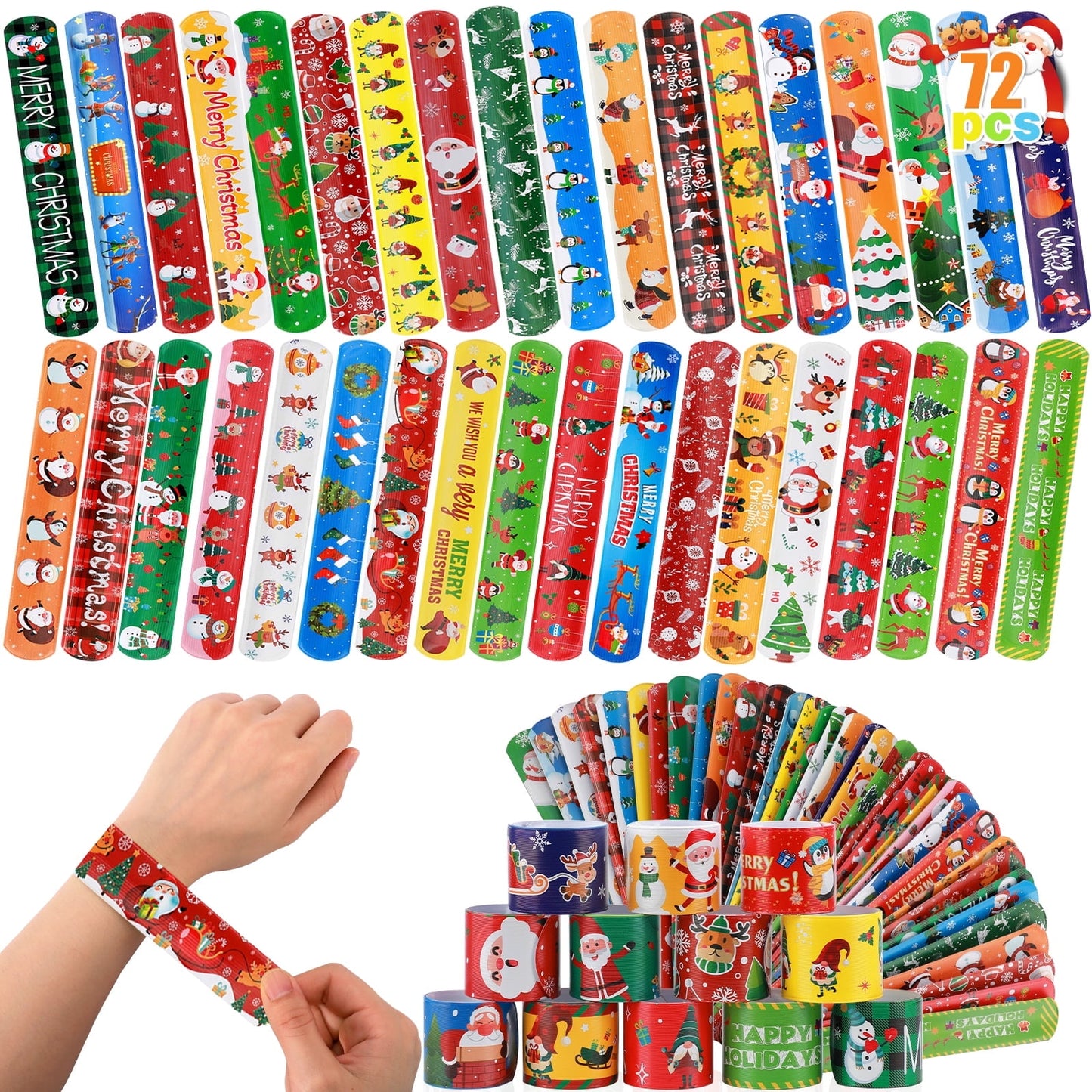 Ayieyill 36PCS Christmas Slap Bracelets for Kids, Christmas Party Favors Toys for Girls Boys, Christmas Theme Slap Bracelets for Party Gifts