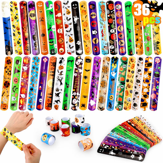 Ayieyill 36 PCS Halloween Slap Bracelets for Kids, Halloween Bracelets Bulk for Girls Boys, Kids Halloween Toys for Halloween Party Favors