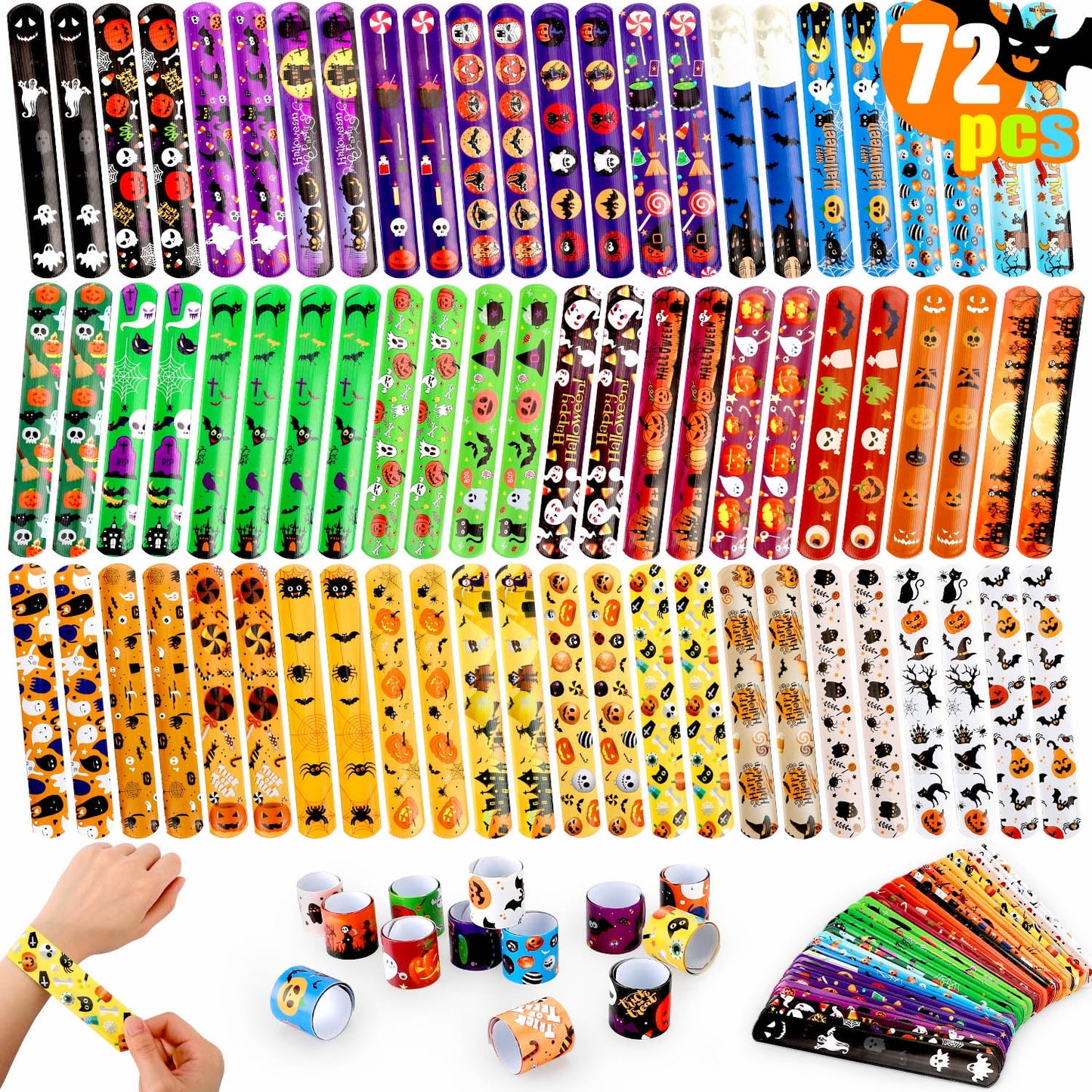 Ayieyill 36 PCS Halloween Slap Bracelets for Kids, Halloween Bracelets Bulk for Girls Boys, Kids Halloween Toys for Halloween Party Favors