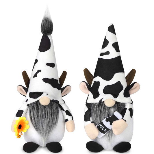 Ayiyeill Farmhouse Cow Swedish Gnomes Gift with Milk Bottle Nodic Plush Dairy Cattle
