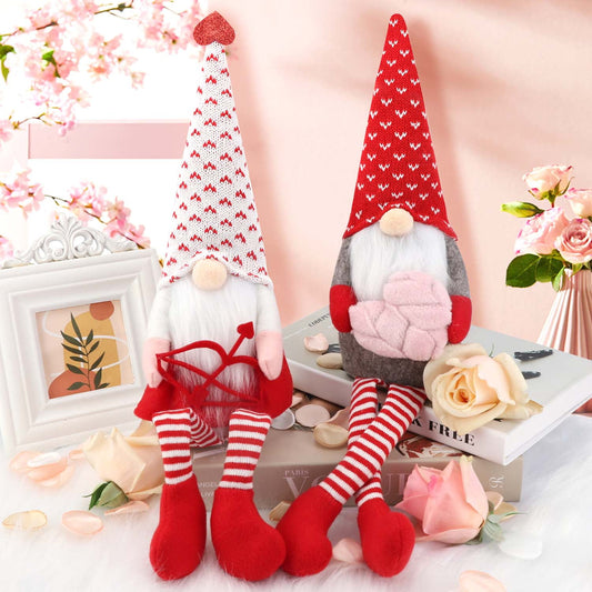 Ayieyill Valentines Day Decor 2PCs Valentine Gnomes Plush Dolls Scandinavian Tomte Swedish Gnome Elf Dwarf Figurines Valentine's Day Gifts