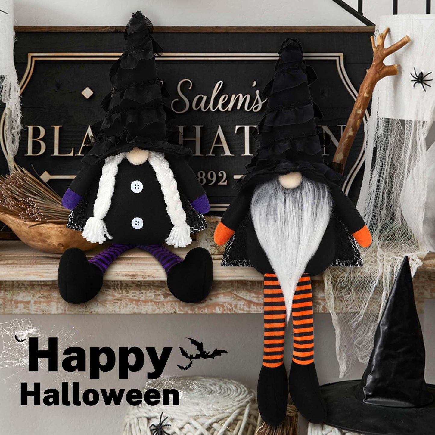 Ayieyill Halloween Gnomes Plush Decor, 2 Pack Handmade Tomte Swedish Gnome Decorations Ornaments