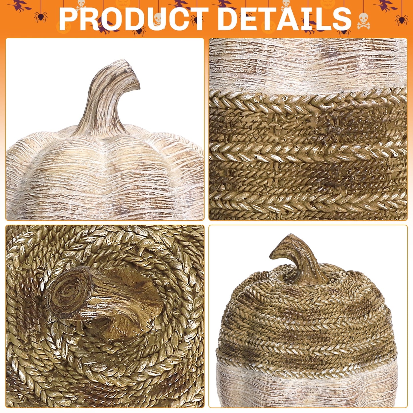 Ayieyill 2pcs Resin Pumpkin Figurines with Woven Texture Fall Decor Autumn Decor Thanksgiving Decorations for Home