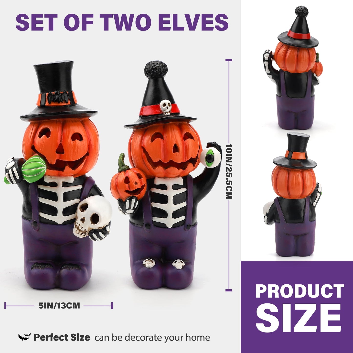 Ayieyill 2pcs Halloween Cat and Skeleton Figurines Halloween Decorations for Table or Desk Cute Halloween Gifts