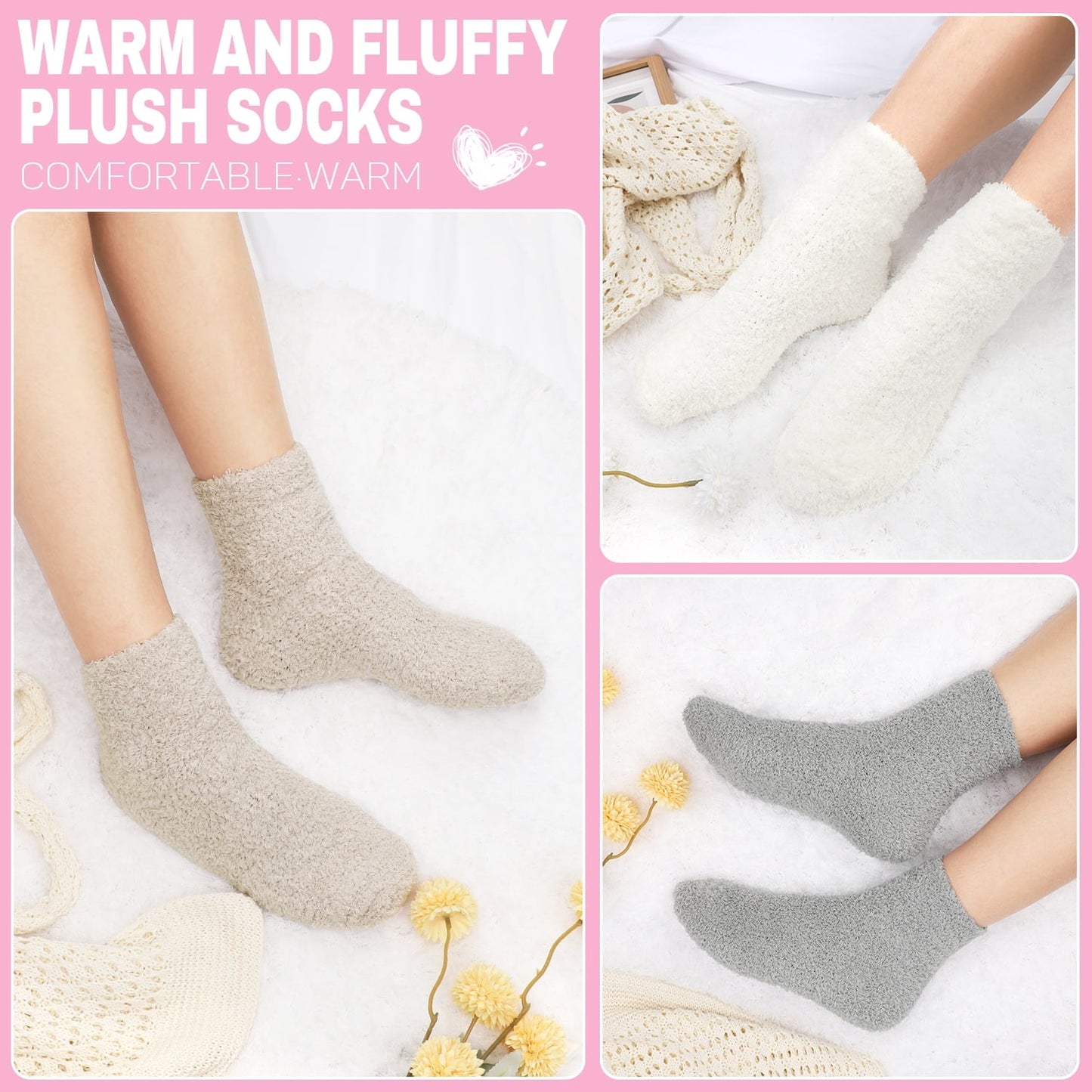 Ayieyill Fuzzy Socks for Women, 6 Pairs Plush Slipper Socks Women, Warm Soft Fluffy Socks Thick Cozy Plush Sock Winter Christmas Socks for Women