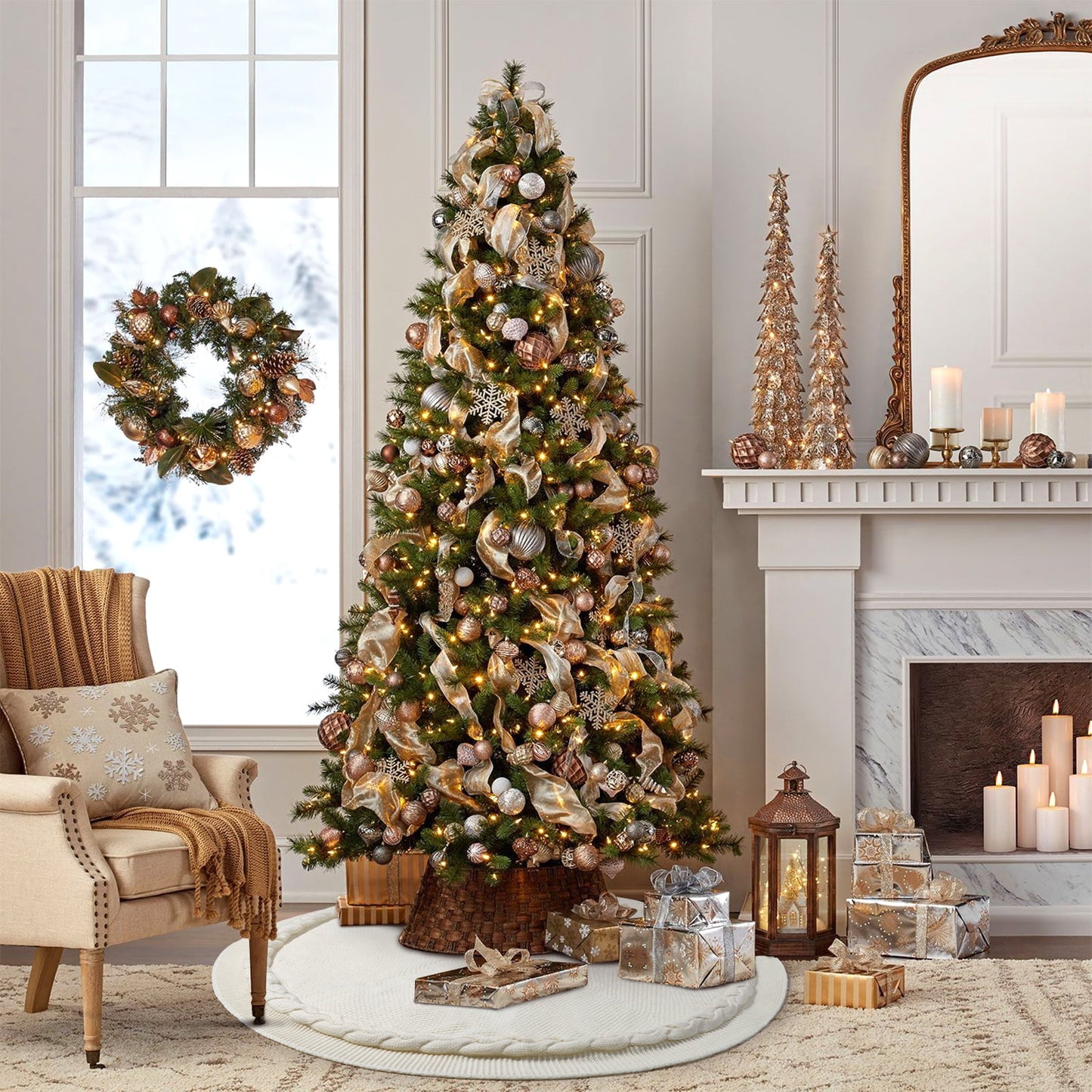 Ayieyill Christmas Tree Skirt, 48 inches White Tree Skirt Luxury Cable Knit Knitted Thick Rustic Xmas Tree Skirt Christmas Decoration, Cream