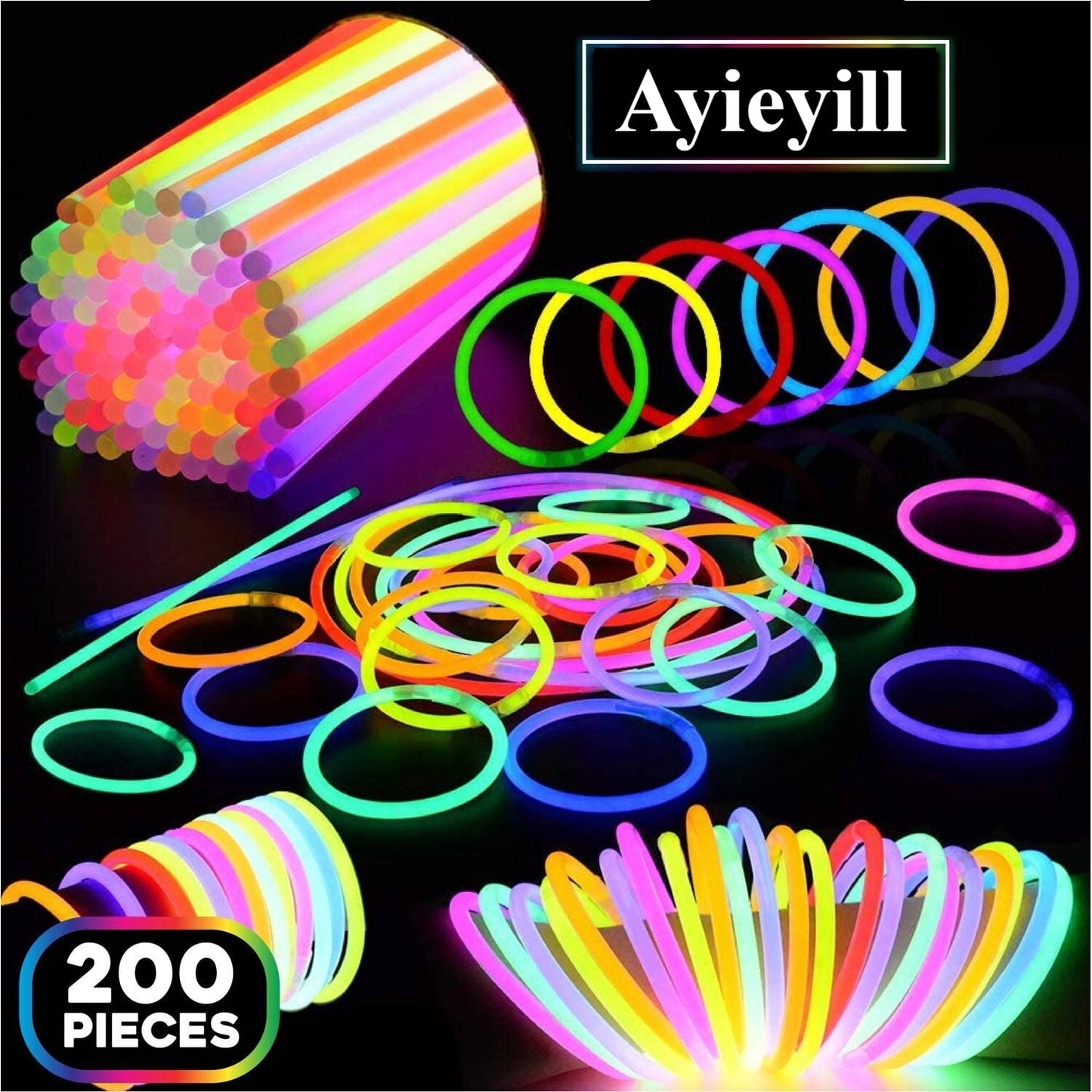 Ayieyill Glow Sticks Bulk Party Pack 8" Halloween Glow Sticks for Kids Glow in the Dark Party Supplies