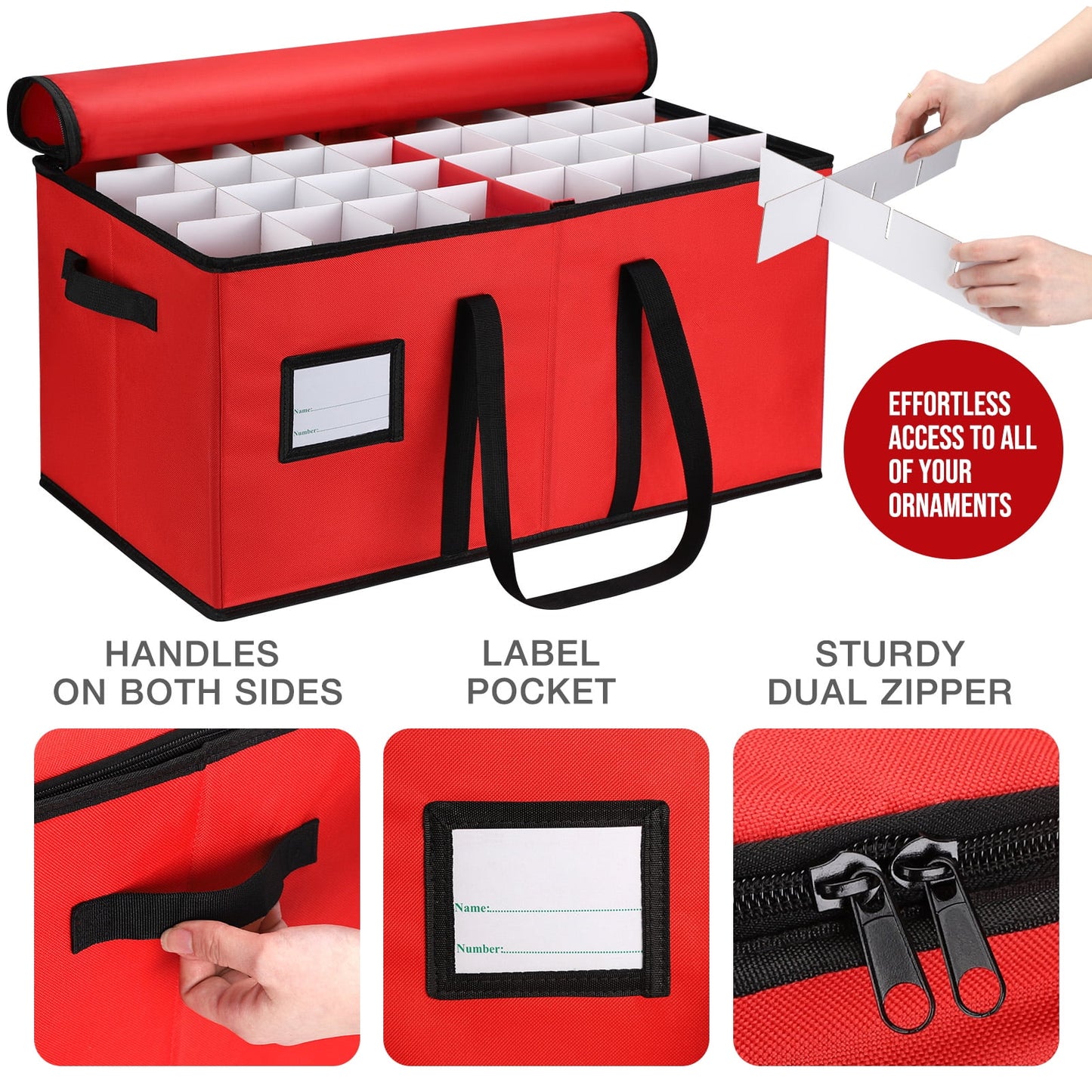 Ayieyill 128-Count Premium Red Christmas Ornament Storage Chest, Holiday Ornament Organizer Box