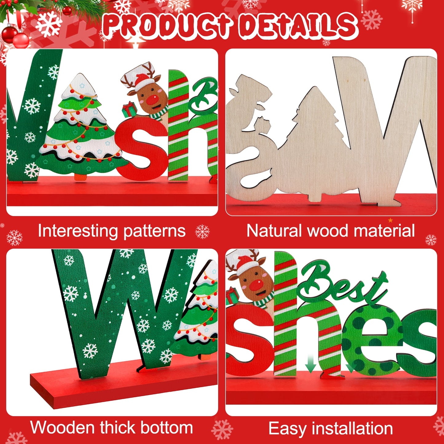 Ayieyill 6 Christmas Table Decorations Signs, Merry Wooden Christmas Table Decor Holidays Centerpiece