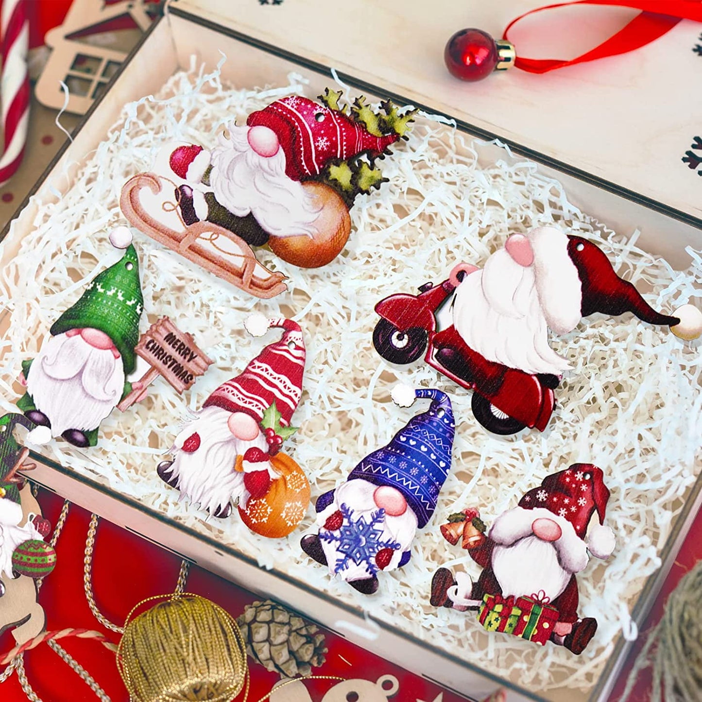 Ayieyill 24 Pieces Christmas Wooden Ornaments, Christmas Tree Ornaments Wood Hanging Decor