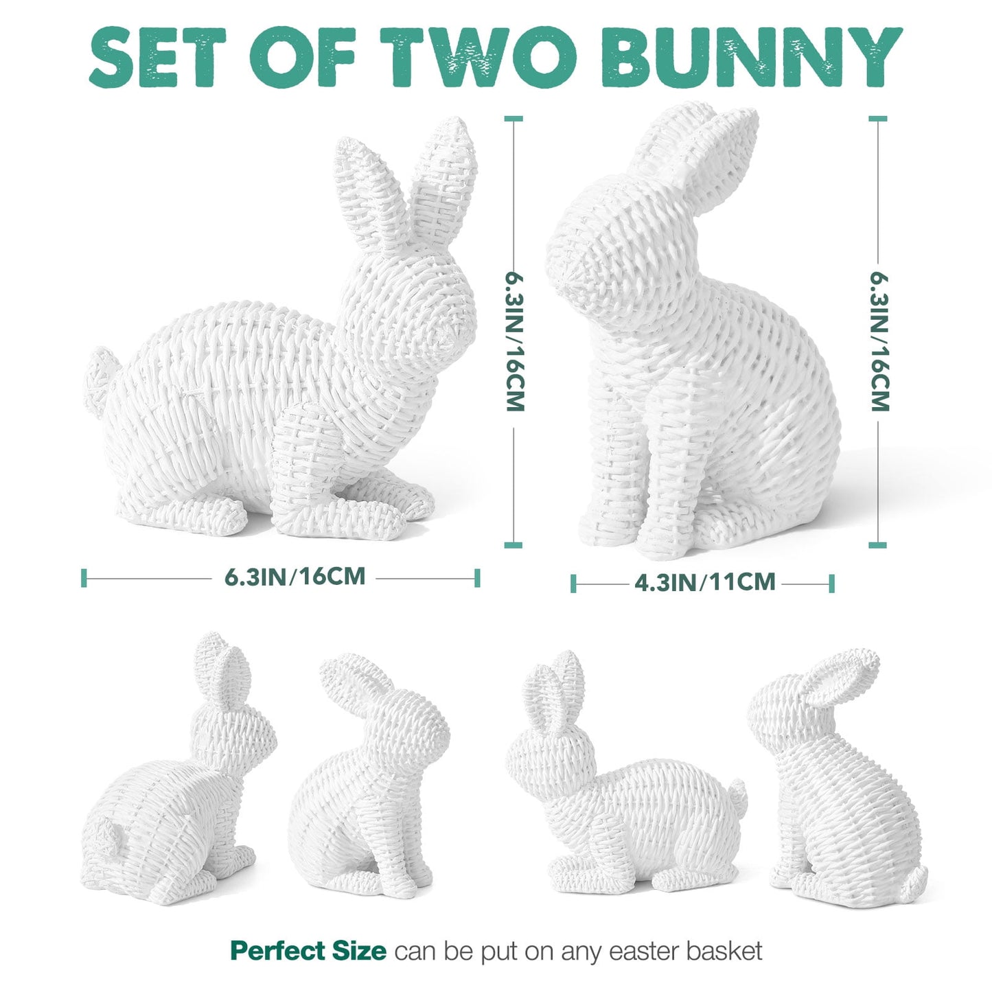 Ayieyill 2 Pcs Easter Rabbit Decor, Easter Rattan Bunny Resin Ornaments for Home Courtyard Tabletop to Enhance The Easter Atmosphere