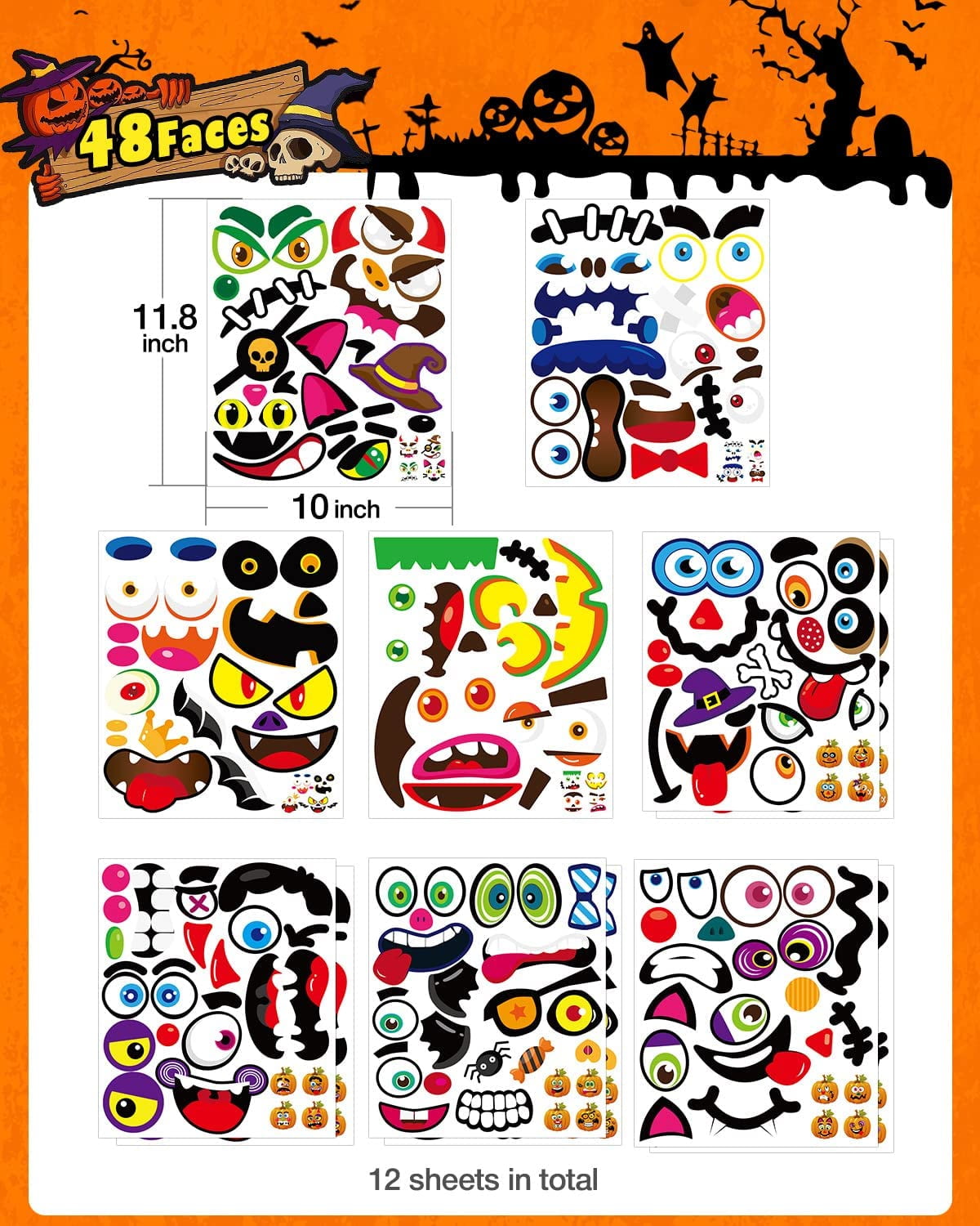 Ayieyill 64 Packs Halloween Stickers Pumpkin Decorating Stickers, 32 Sheet Small Pumpkin Face Stickers