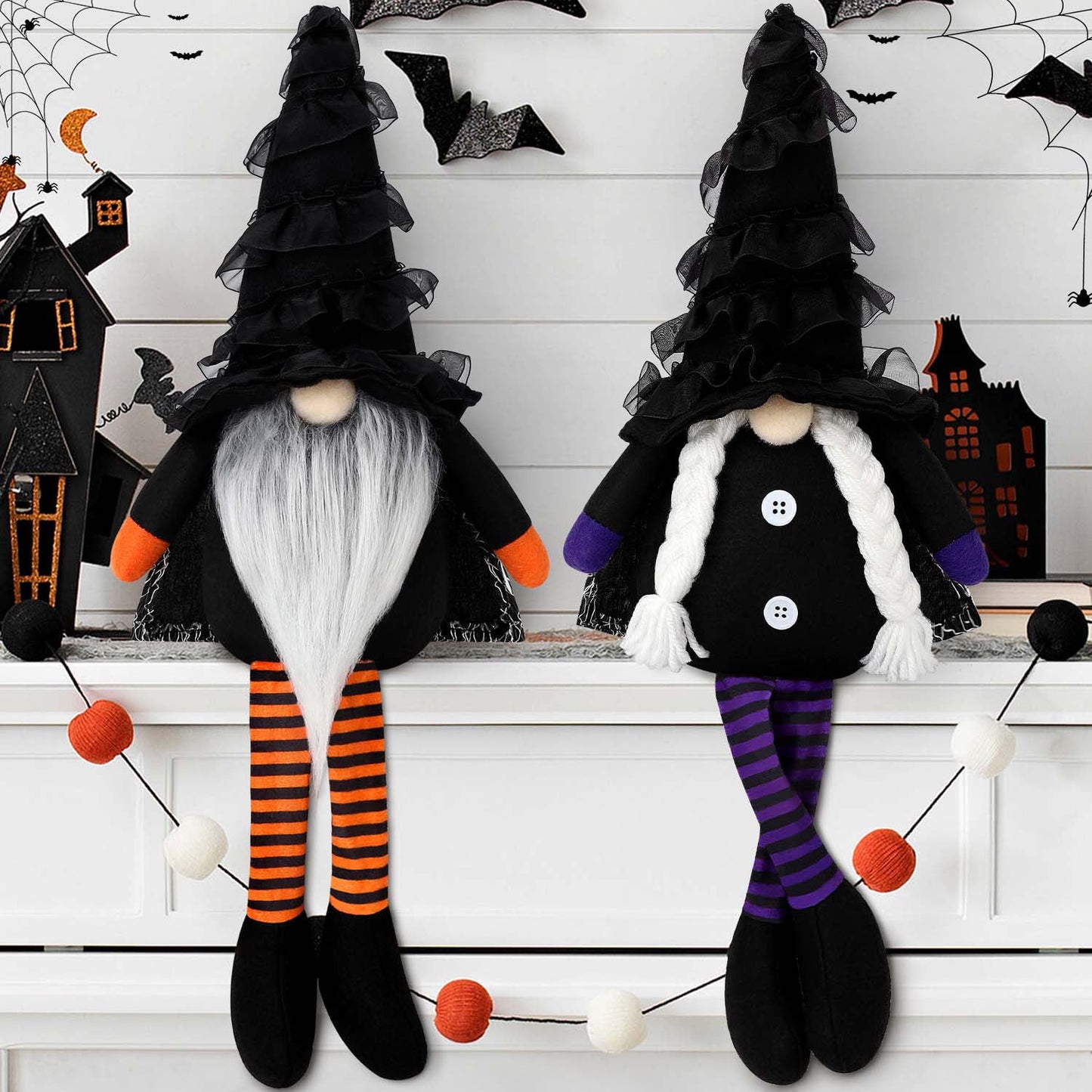 Ayieyill Halloween Gnomes Plush Decor, 2 Pack Handmade Tomte Swedish Gnome Decorations Ornaments