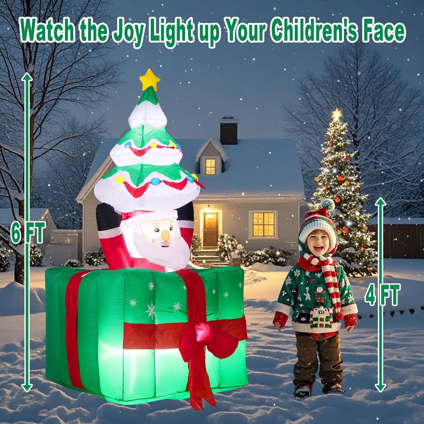 Ayieyill 6ft Christmas Tree Inflatables Decorations with with Santa Claus & Gift Boxes Blow Up Yard Decoration with  for Christmas Outdoor Yard Decorations Decor