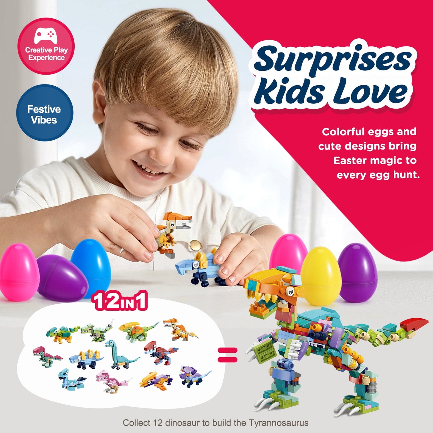 Ayieyill 12Pcs Prefilled Easter Eggs - Toy Filled Easter Eggs Filled with Pull-Back Construction Vehicles