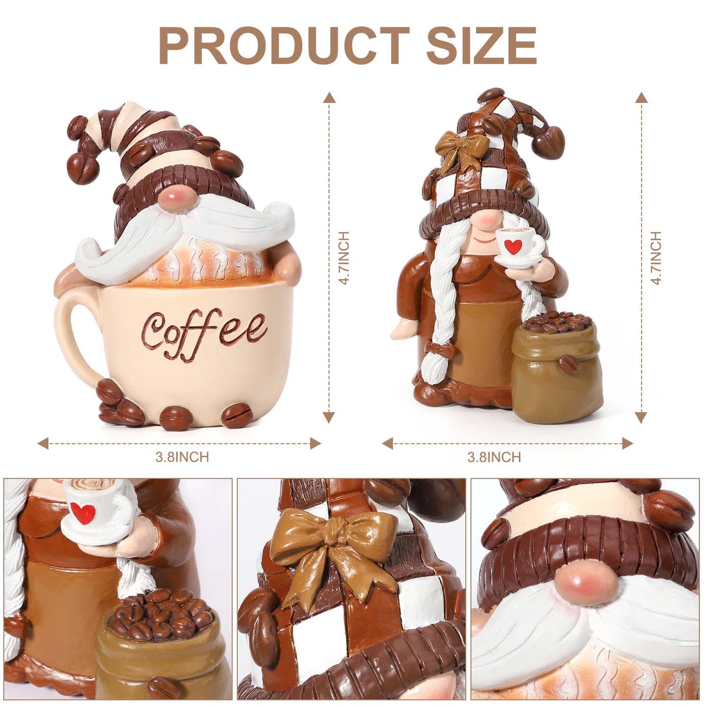 Ayieyill 2 Pack Coffee Gnomes, Coffee Bar Decor Accessories, Christmas Resin Gnome Figurines Tiered Tray Collectible Tabletop Kitchen Decorations